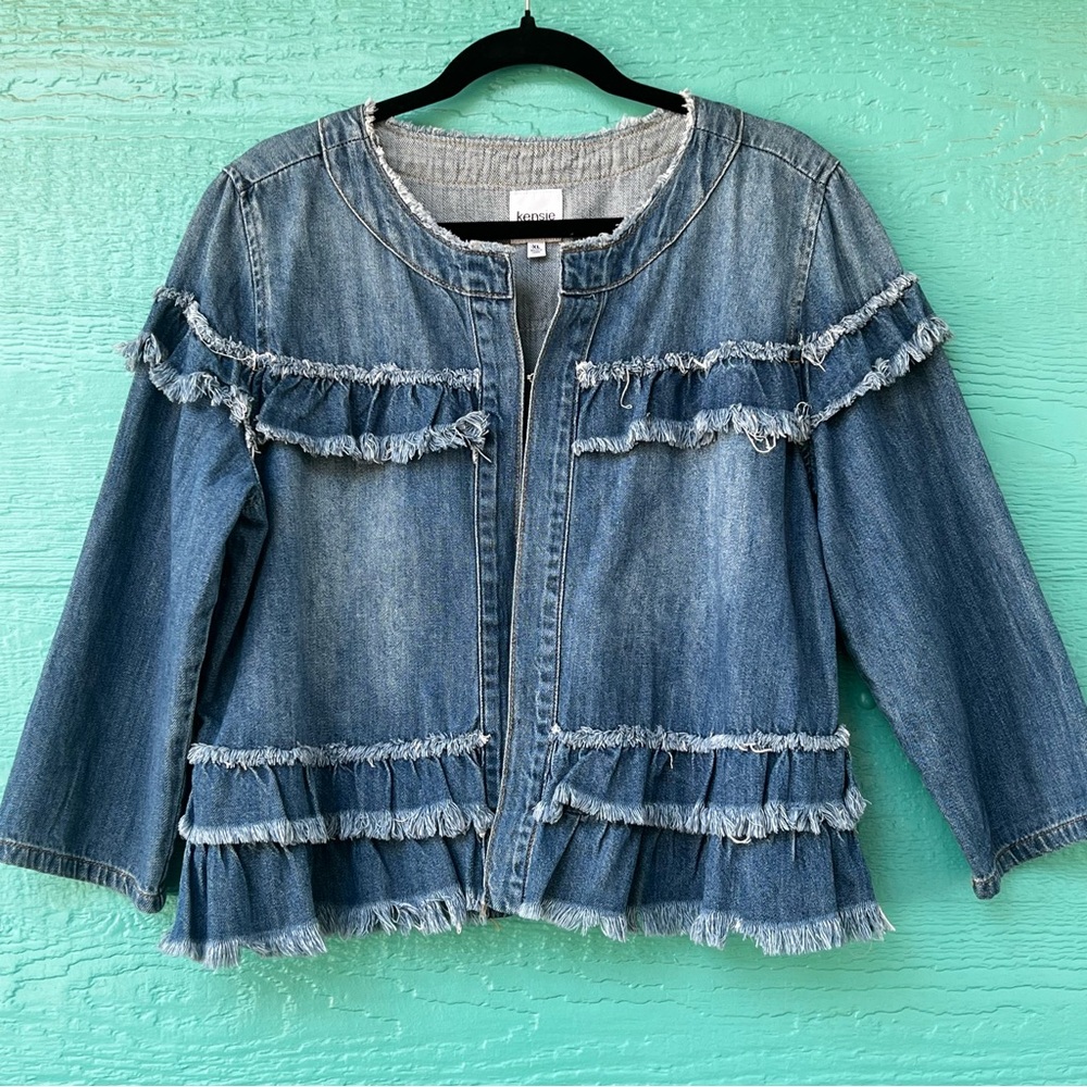 Kensie Women's Blue Denim Ruffle Jacket